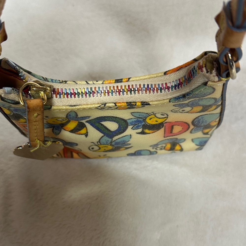 Dooney & Bourke Yellow Bee Print Wristlet with Tan Handle - Picture 6 of 12